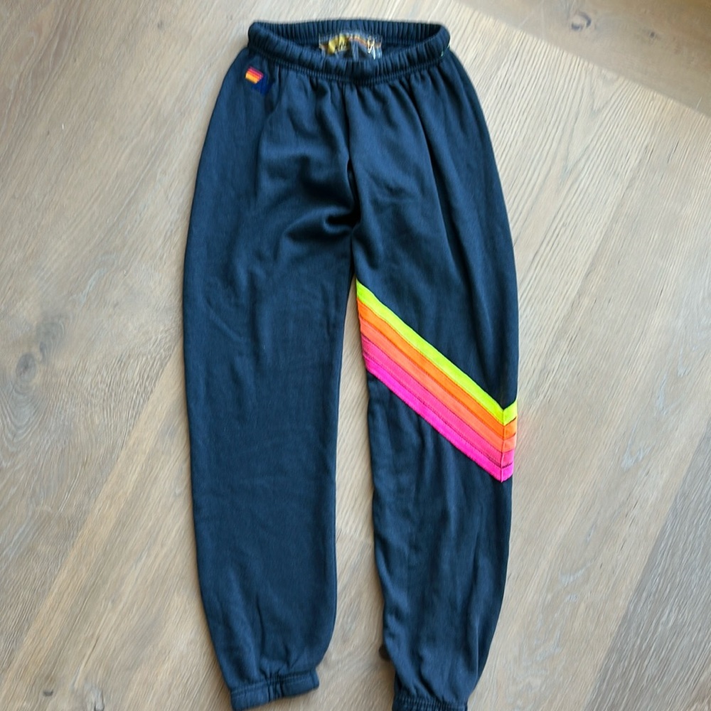 Aviator Nation sweatpants, in charcoal with neon.